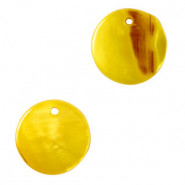 Muschel Anhänger Süßwasserperlmutt rund 15mm Spectra yellow